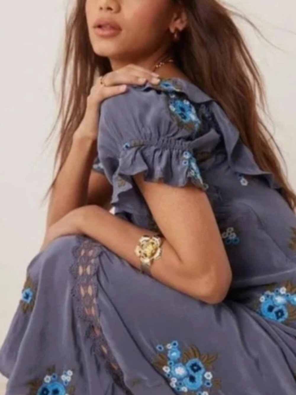 FREE PEOPLE Floral Embroidered Bali Santa Cruz Cutout Maxi Dress sz XS NWT - Picture 5 of 6